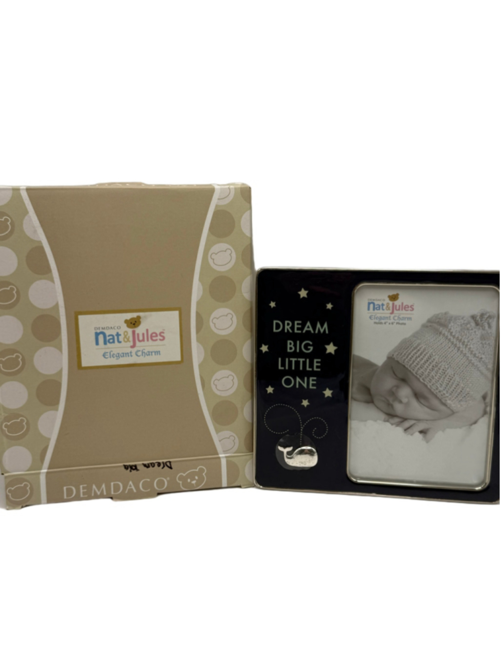 DEMDACO Nat & Jules Dream Big Little One Whale 4x6 Baby Photo Frame NEW BOX